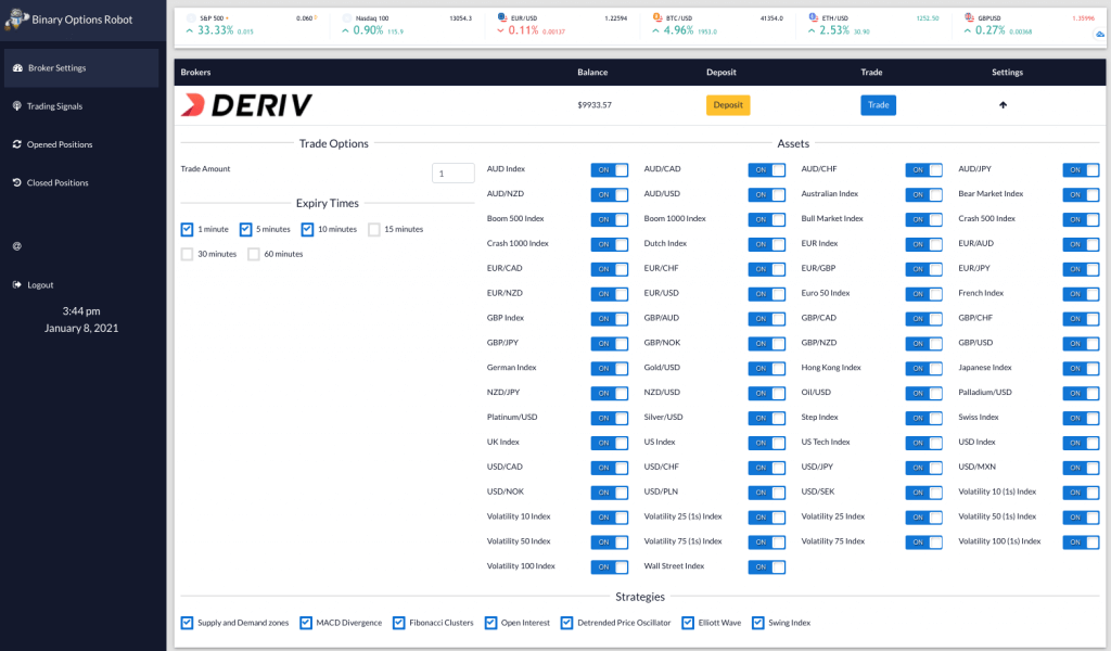 Binary Options Robot Dashboard